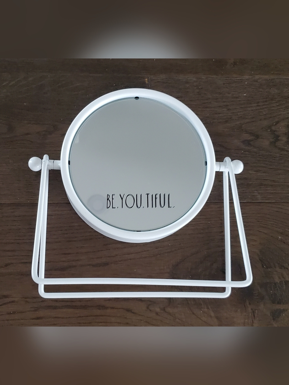 RAE DUNN White Vanity Mirror Home Decor Bath Dresser Travel BE YOU TIFUL script